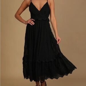 NWT LULUS How Much I Love You Black Eyelet Tiered Midi Dress